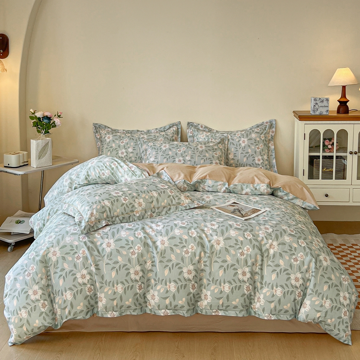 91家纺网 家纺一手货源 找家纺 帛美家纺 2026新款小清新全棉纯棉印花四件套 左岸花开