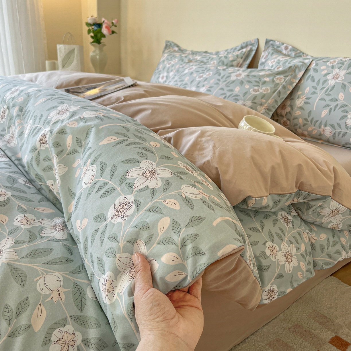 91家纺网 家纺一手货源 找家纺 帛美家纺 2026新款小清新全棉纯棉印花四件套 左岸花开