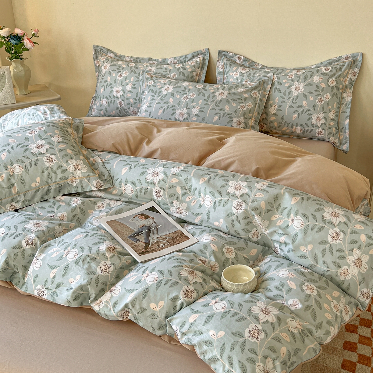 91家纺网 家纺一手货源 找家纺 帛美家纺 2026新款小清新全棉纯棉印花四件套 左岸花开