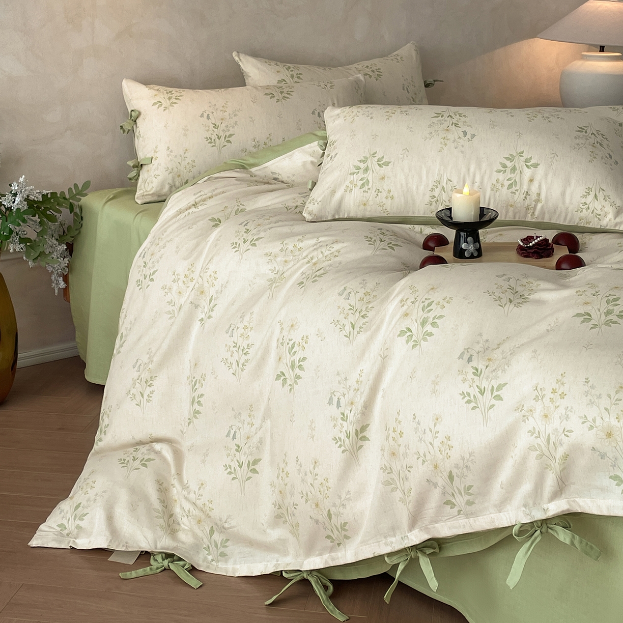 91家纺网 家纺一手货源 找家纺 （总）沐棉家居 2026春夏新款绑带蝴蝶结棉麻四件套