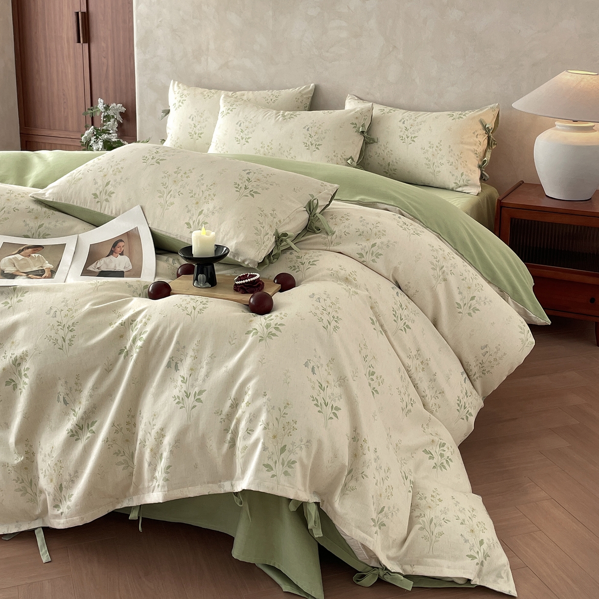 （总）沐棉家居 2026春夏新款绑带蝴蝶结棉麻四件套