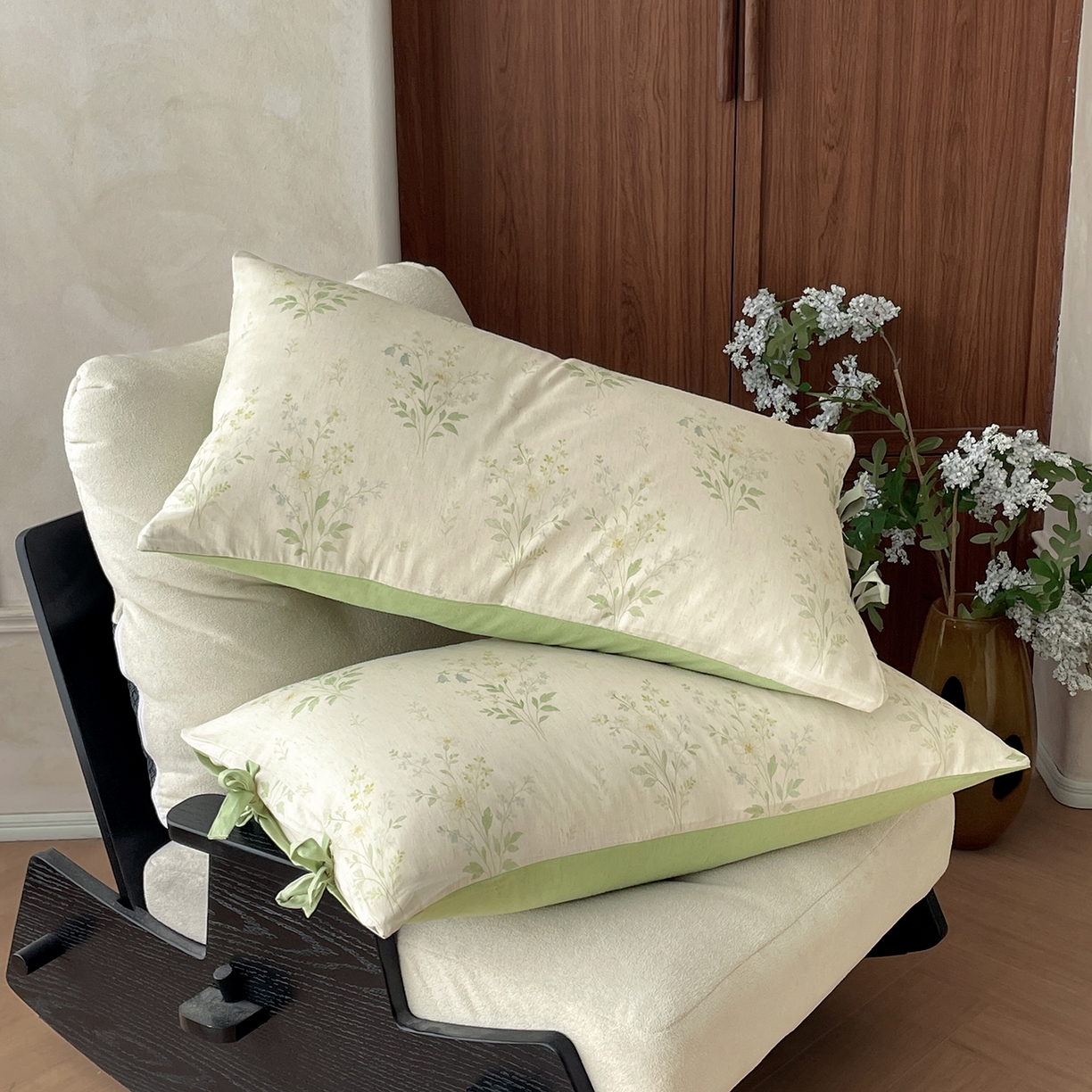 91家纺网 家纺一手货源 找家纺 沐棉家居 2026春夏新款绑带蝴蝶结棉麻四件套 春意