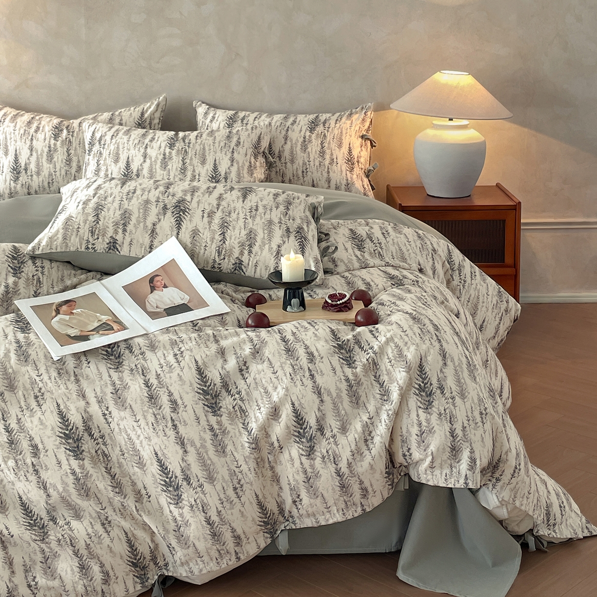 91家纺网 家纺一手货源 找家纺 沐棉家居 2026春夏新款绑带蝴蝶结棉麻四件套 觅森