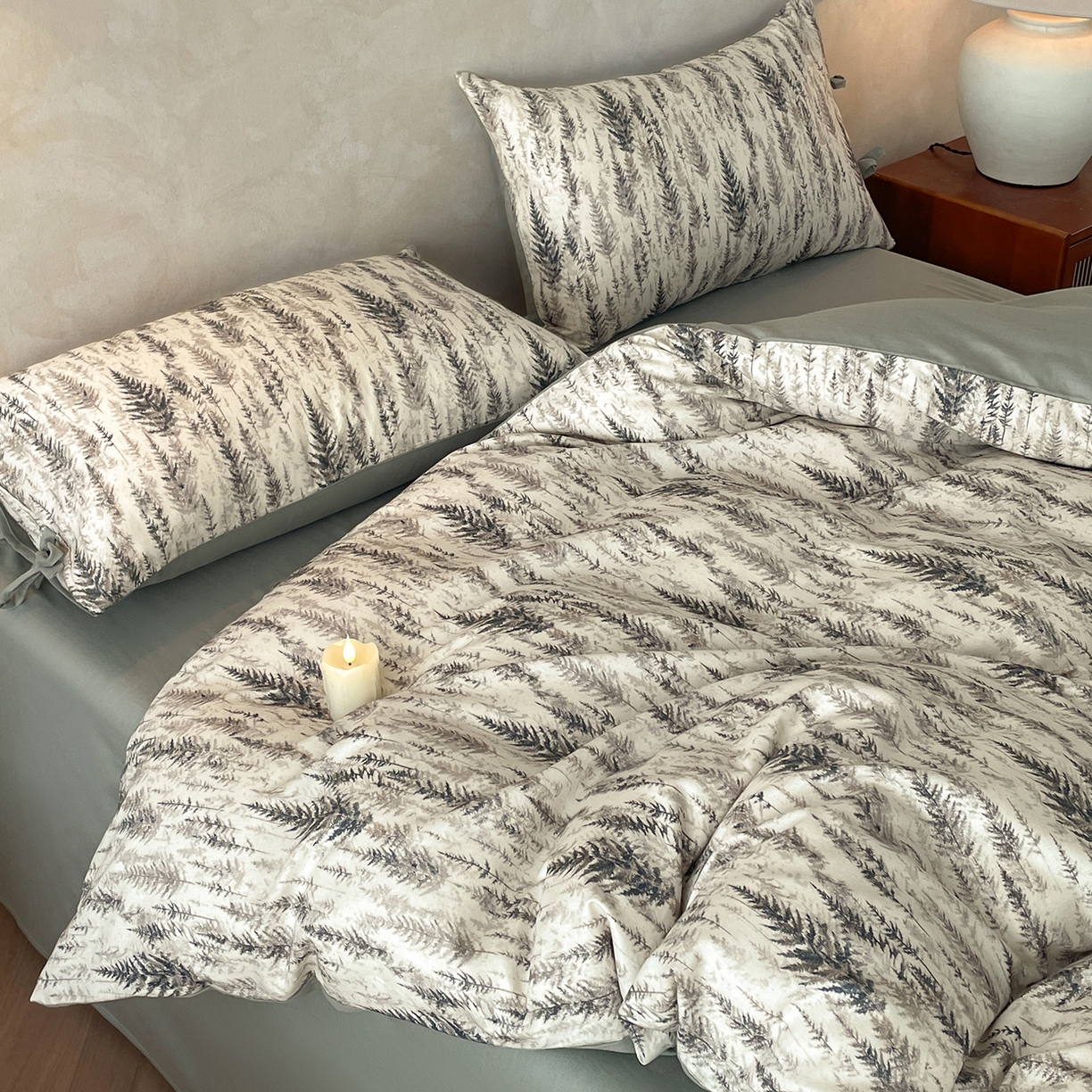 91家纺网 家纺一手货源 找家纺 沐棉家居 2026春夏新款绑带蝴蝶结棉麻四件套 觅森