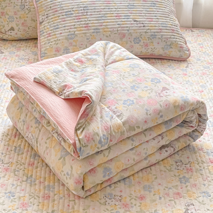 91家纺网 家纺一手货源 找家纺 （总）云玲时尚 2026新款A类云感双层纱7A抗菌床盖夏被四件套系列