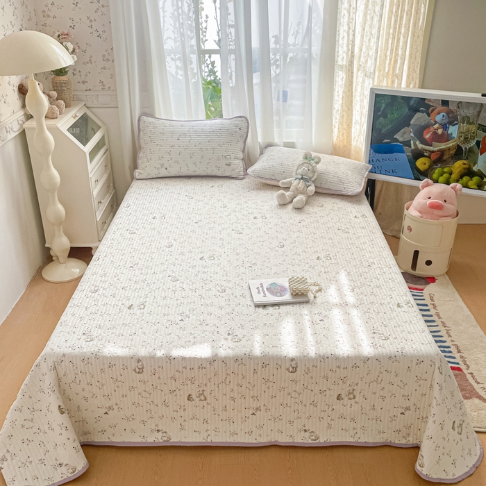 91家纺网 家纺一手货源 找家纺 云玲时尚 2026新款A类云感双层纱7A抗菌床盖夏被四件套系列 芋泥小兔