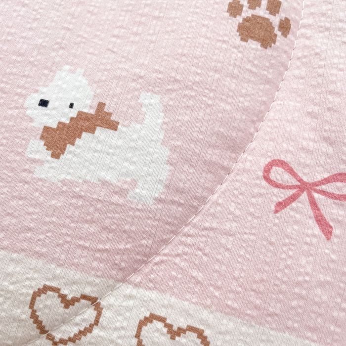 91家纺网 家纺一手货源 找家纺 云玲时尚 2026新款A类云感双层纱7A抗菌床盖夏被四件套系列 小狗笔记