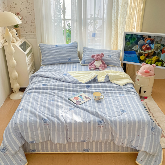 91家纺网 家纺一手货源 找家纺 云玲时尚 2026新款A类云感双层纱7A抗菌床盖夏被四件套系列 碟织