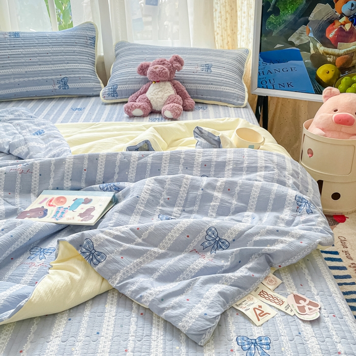 91家纺网 家纺一手货源 找家纺 云玲时尚 2026新款A类云感双层纱7A抗菌床盖夏被四件套系列 碟织