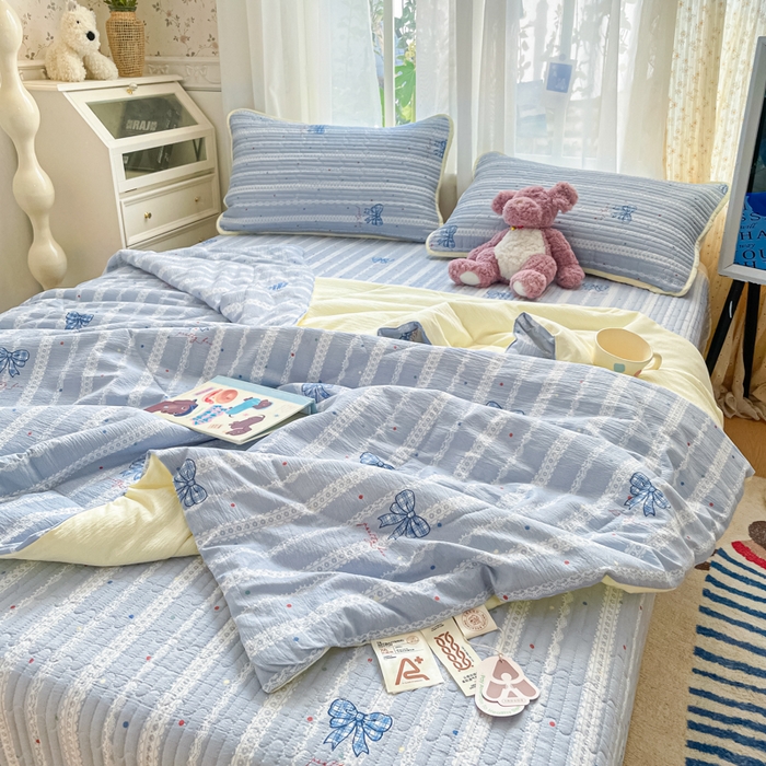 91家纺网 家纺一手货源 找家纺 云玲时尚 2026新款A类云感双层纱7A抗菌床盖夏被四件套系列 碟织