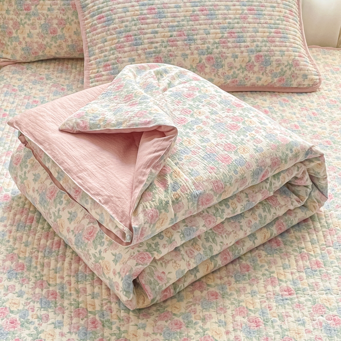 云玲时尚 2026新款A类云感双层纱7A抗菌床盖夏被四件套系列 花蔓