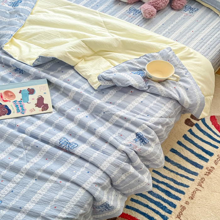 91家纺网 家纺一手货源 找家纺 云玲时尚 2026新款A类云感双层纱7A抗菌床盖夏被四件套系列 碟织