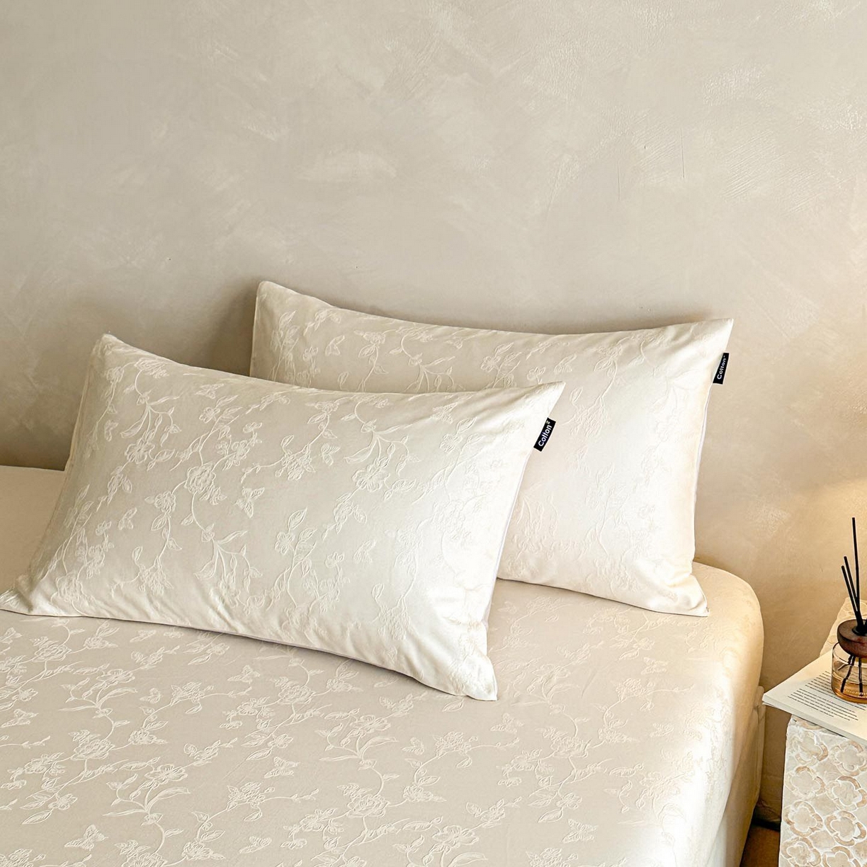 涵宸家纺 2026新款全棉提花里拉系列单枕套 枕套-毓影-奶白