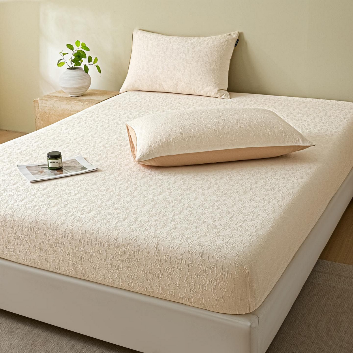 91家纺网 家纺一手货源 找家纺 涵宸家纺 2026新款全棉提花里拉系列单枕套 枕套-微芒