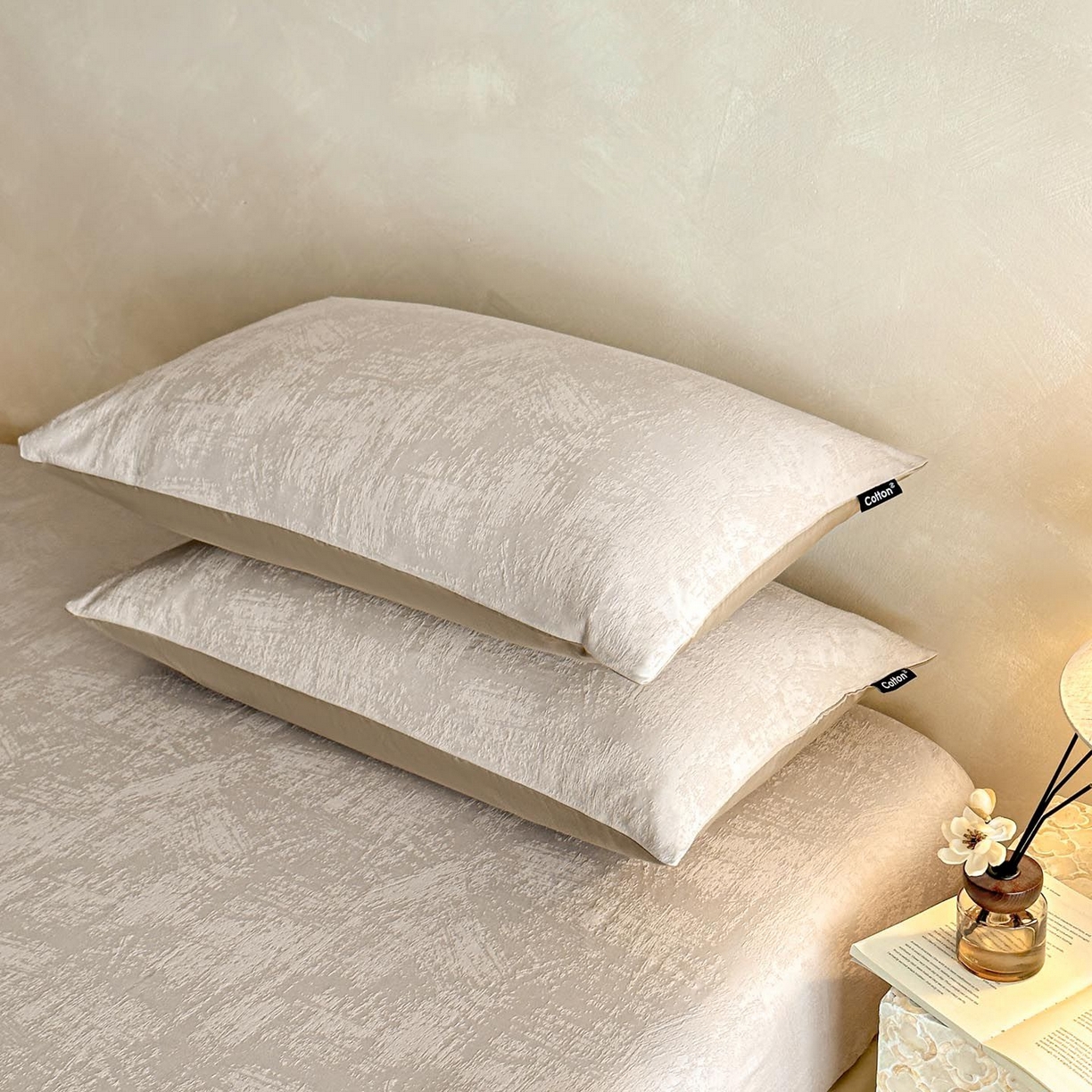 91家纺网 家纺一手货源 找家纺 涵宸家纺 2026新款全棉提花里拉系列单枕套 枕套-雾絮-灰