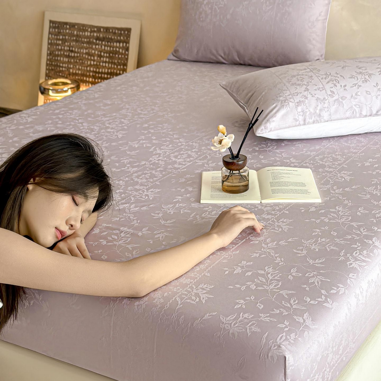 91家纺网 家纺一手货源 找家纺 涵宸家纺 2026新款全棉提花里拉系列单枕套 枕套-沁语-紫