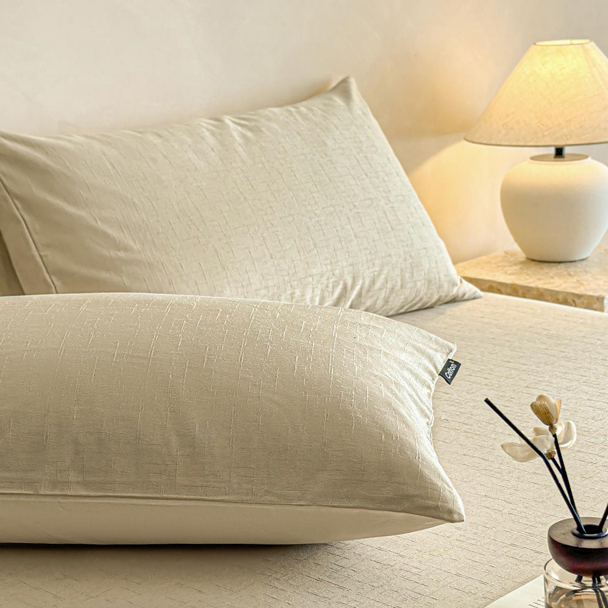 91家纺网 家纺一手货源 找家纺 涵宸家纺 2026新款全棉提花里拉系列单枕套 枕套-凌维-绿