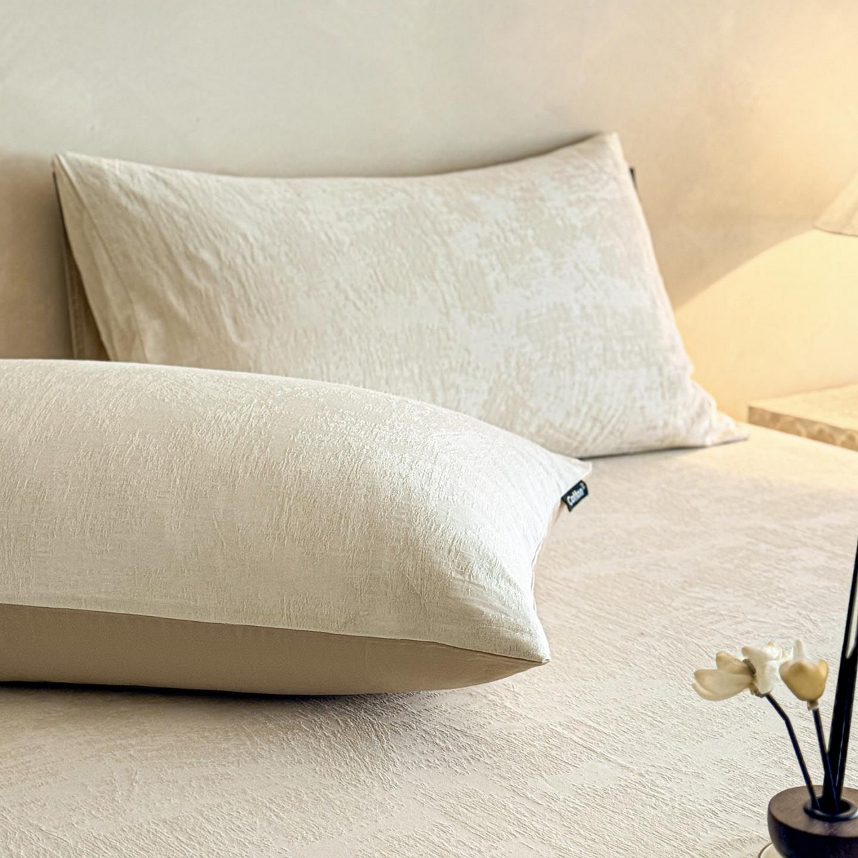 91家纺网 家纺一手货源 找家纺 涵宸家纺 2026新款全棉提花里拉系列单枕套 枕套-雾絮-奶白