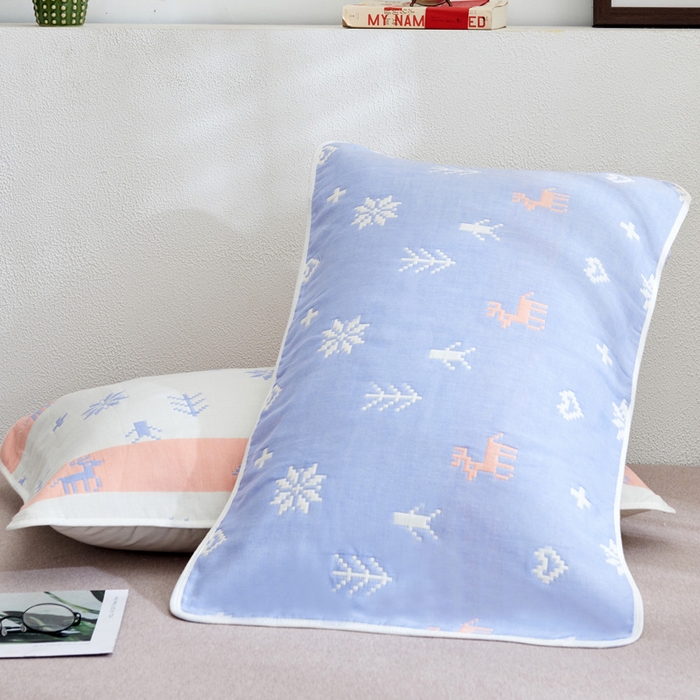 91家纺网 家纺一手货源 找家纺 朴尔家纺-毛巾被 2026新款六层纱布全棉循环小花型枕巾 吉祥鹿