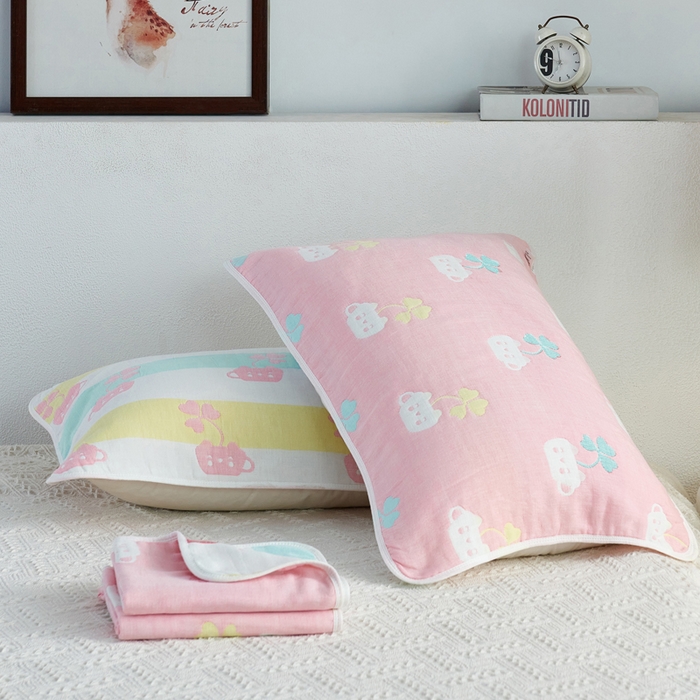 91家纺网 家纺一手货源 找家纺 （总）朴尔家纺-毛巾被 2026新款六层纱布全棉循环小花型枕巾