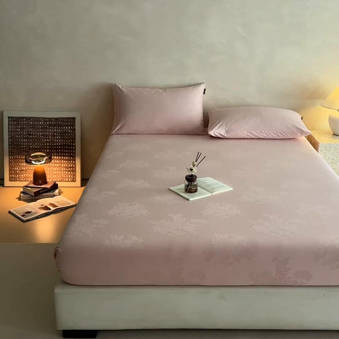 91家纺网 家纺一手货源 找家纺 涵宸家纺 2026新款全棉提花里拉系列单床笠 床笠-花夕-粉