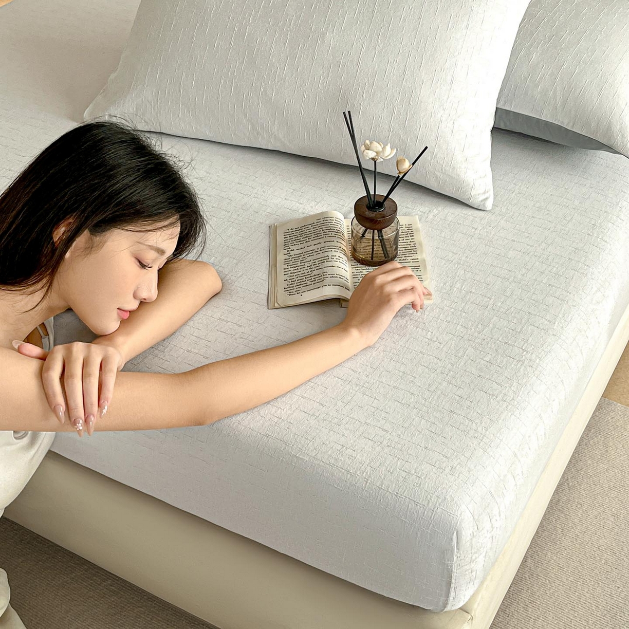 91家纺网 家纺一手货源 找家纺 涵宸家纺 2026新款全棉提花里拉系列单床笠 床笠-凌维-灰