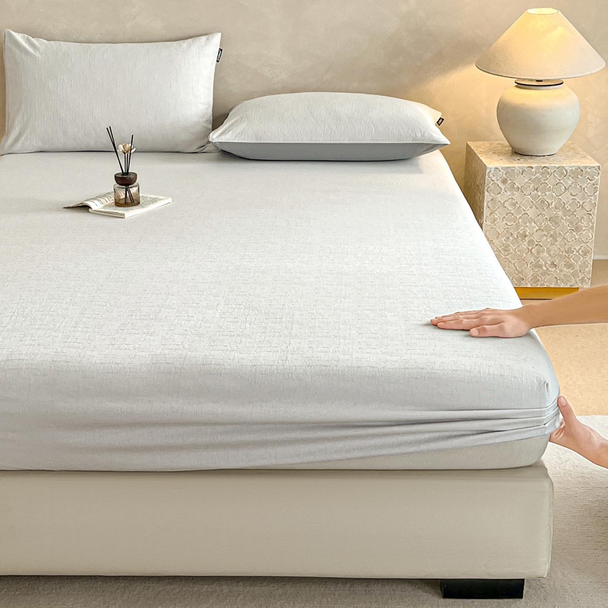 91家纺网 家纺一手货源 找家纺 涵宸家纺 2026新款全棉提花里拉系列单床笠 床笠-凌维-灰