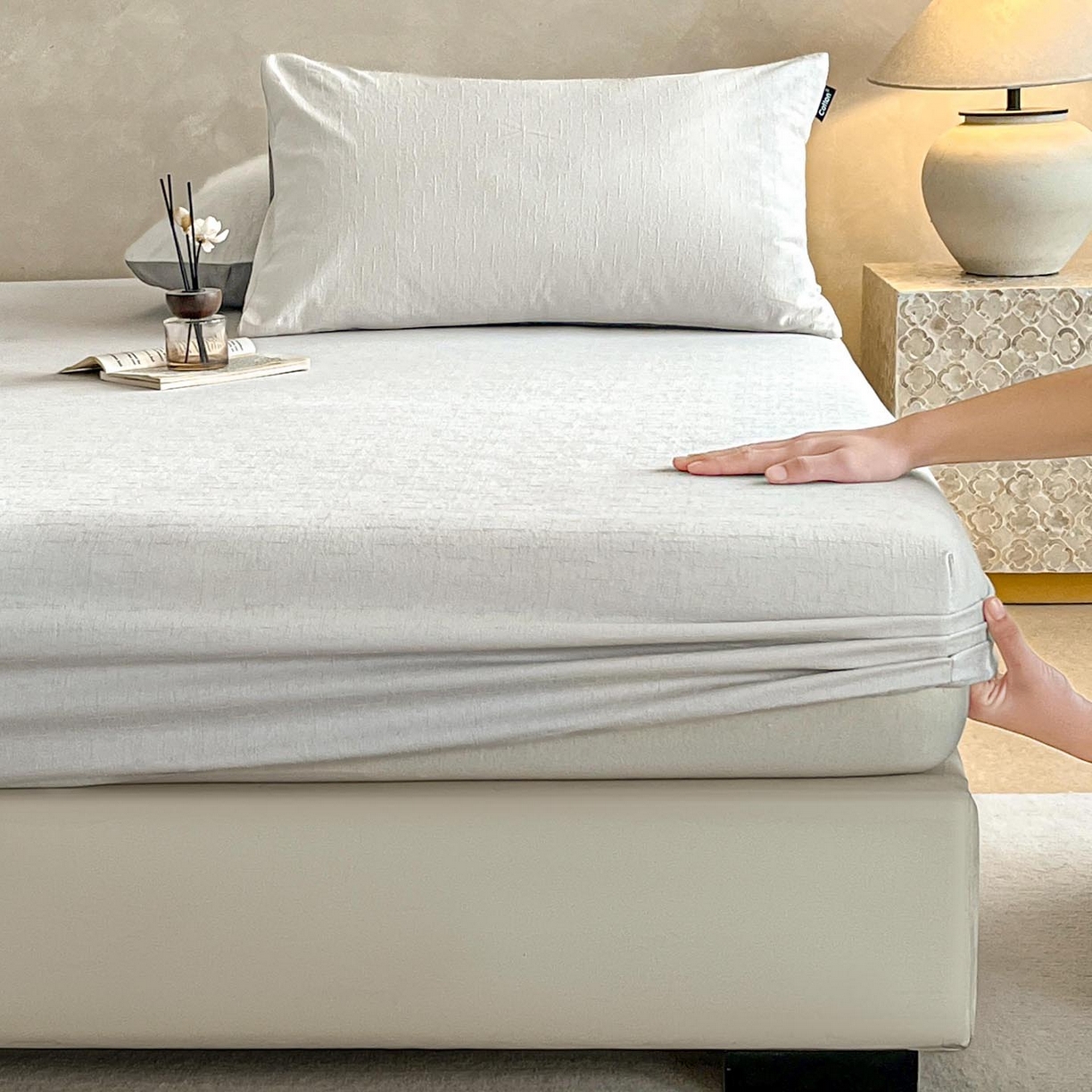 91家纺网 家纺一手货源 找家纺 涵宸家纺 2026新款全棉提花里拉系列单床笠 床笠-凌维-灰