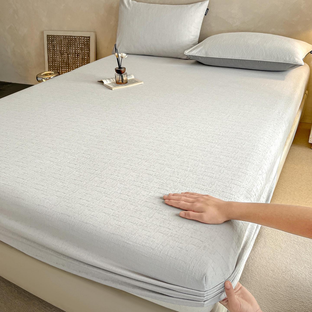 91家纺网 家纺一手货源 找家纺 涵宸家纺 2026新款全棉提花里拉系列单床笠 床笠-凌维-灰