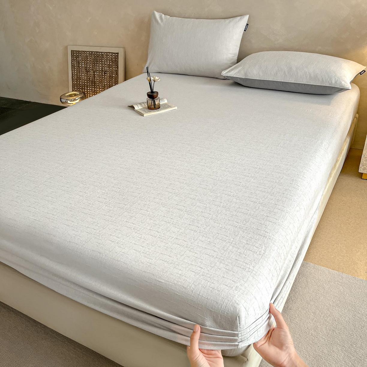 91家纺网 家纺一手货源 找家纺 涵宸家纺 2026新款全棉提花里拉系列单床笠 床笠-凌维-灰