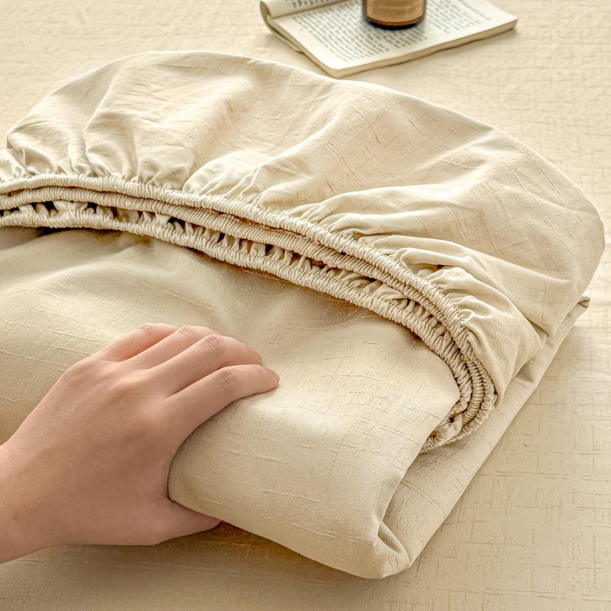 涵宸家纺 2026新款全棉提花里拉系列单床笠 床笠-凌维-绿