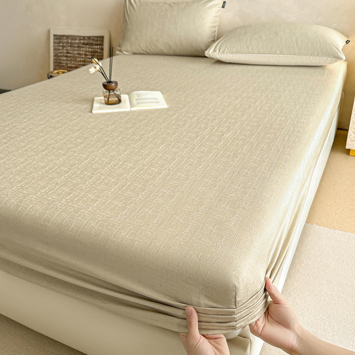 91家纺网 家纺一手货源 找家纺 涵宸家纺 2026新款全棉提花里拉系列单床笠 床笠-凌维-绿