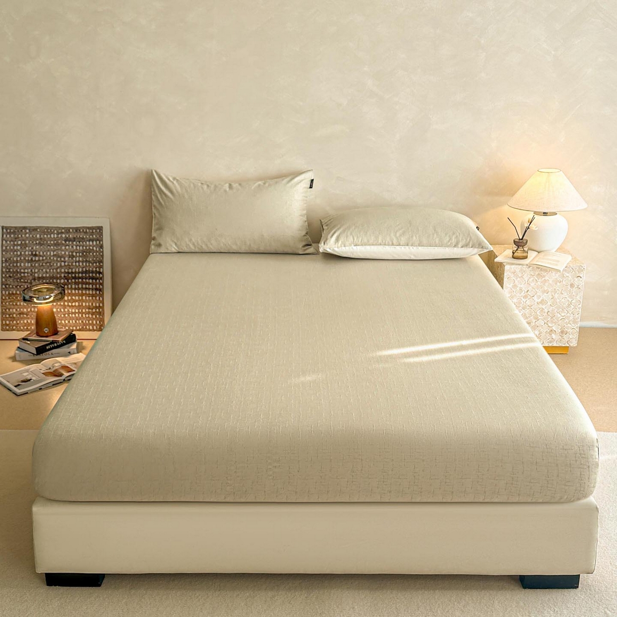 91家纺网 家纺一手货源 找家纺 涵宸家纺 2026新款全棉提花里拉系列单床笠 床笠-凌维-绿