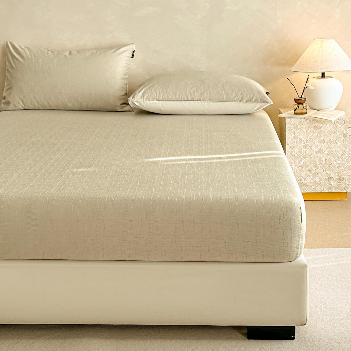 91家纺网 家纺一手货源 找家纺 涵宸家纺 2026新款全棉提花里拉系列单床笠 床笠-凌维-绿