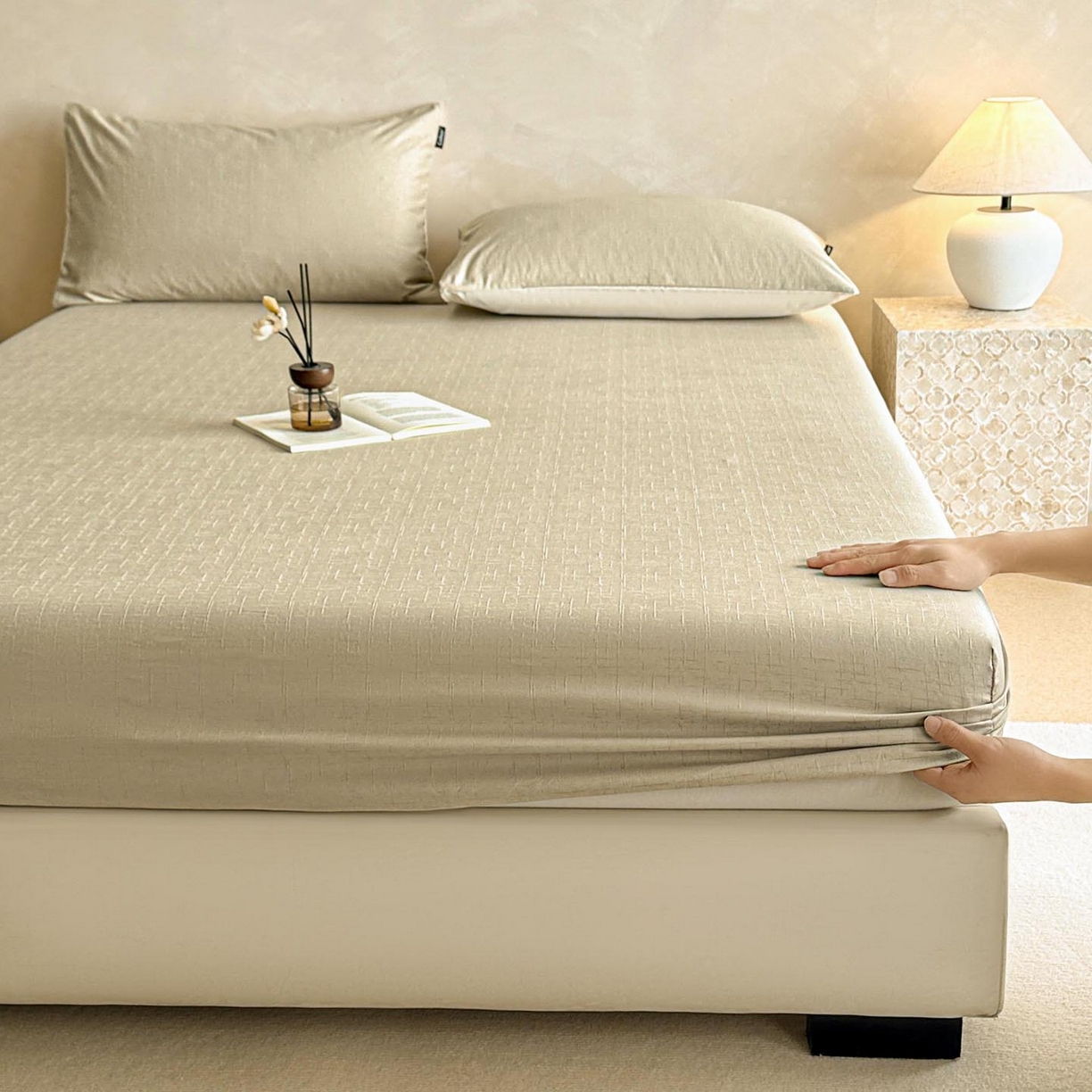 91家纺网 家纺一手货源 找家纺 涵宸家纺 2026新款全棉提花里拉系列单床笠 床笠-凌维-绿