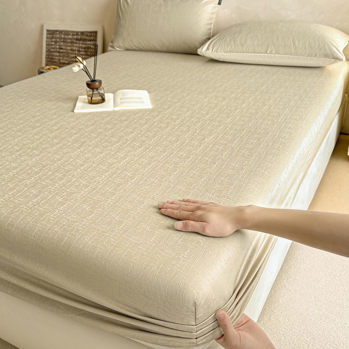 91家纺网 家纺一手货源 找家纺 涵宸家纺 2026新款全棉提花里拉系列单床笠 床笠-凌维-绿