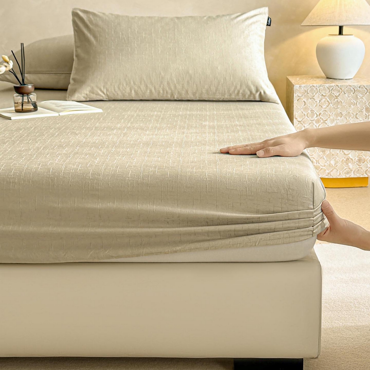 91家纺网 家纺一手货源 找家纺 涵宸家纺 2026新款全棉提花里拉系列单床笠 床笠-凌维-绿