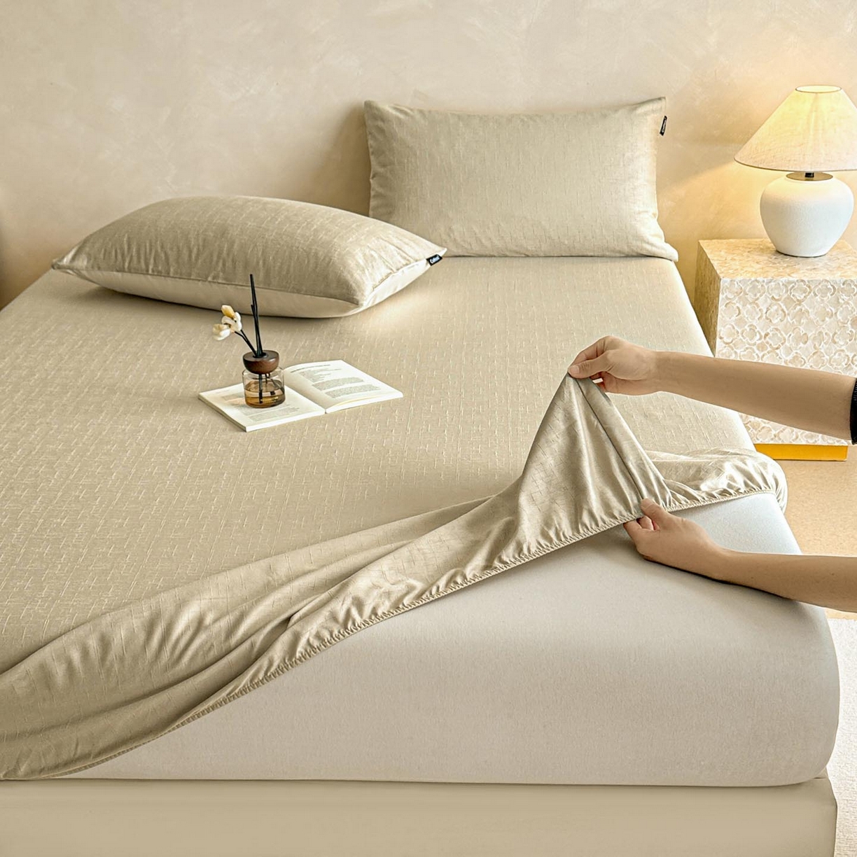 91家纺网 家纺一手货源 找家纺 涵宸家纺 2026新款全棉提花里拉系列单床笠 床笠-凌维-绿