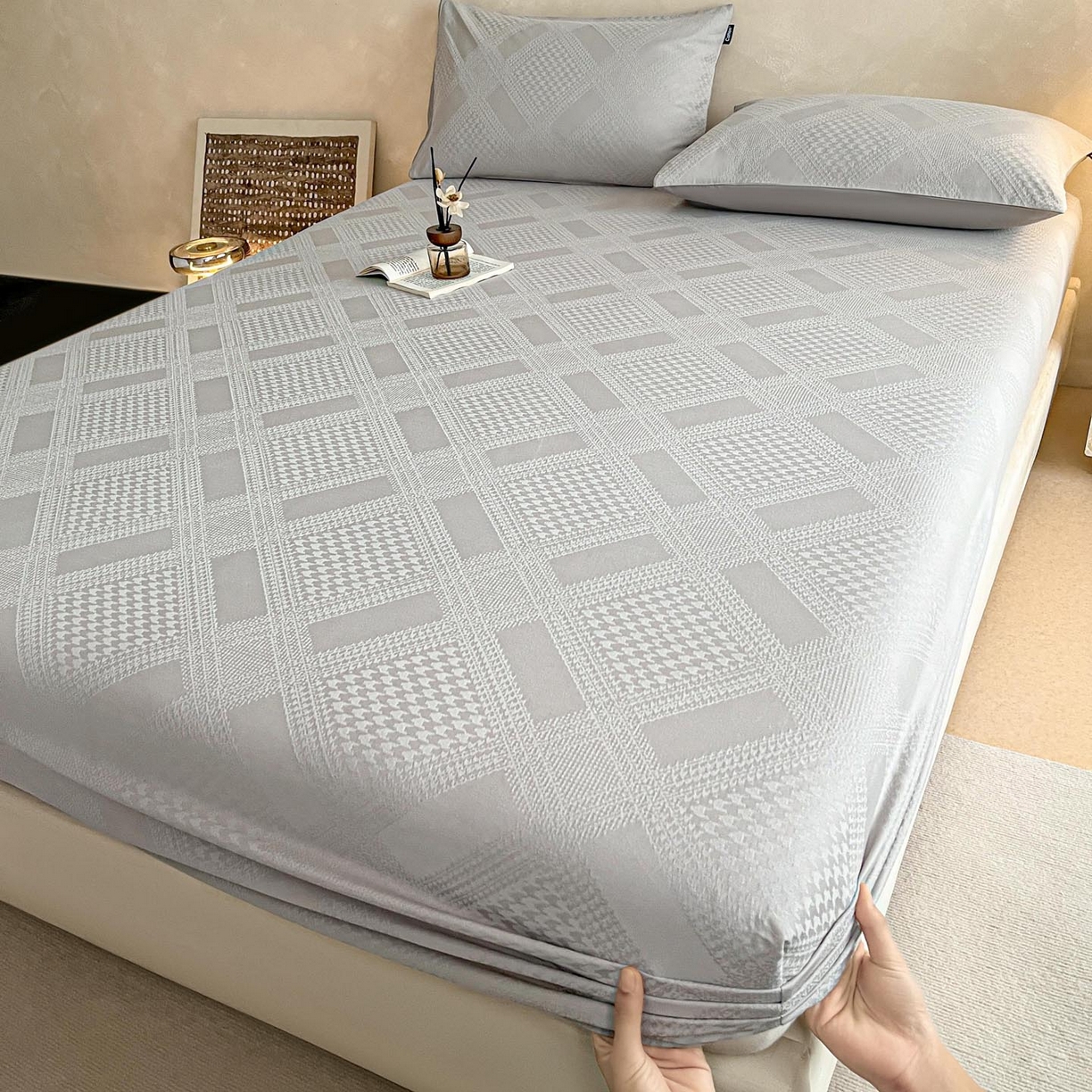 91家纺网 家纺一手货源 找家纺 涵宸家纺 2026新款全棉提花里拉系列单床笠 床笠-千喜格