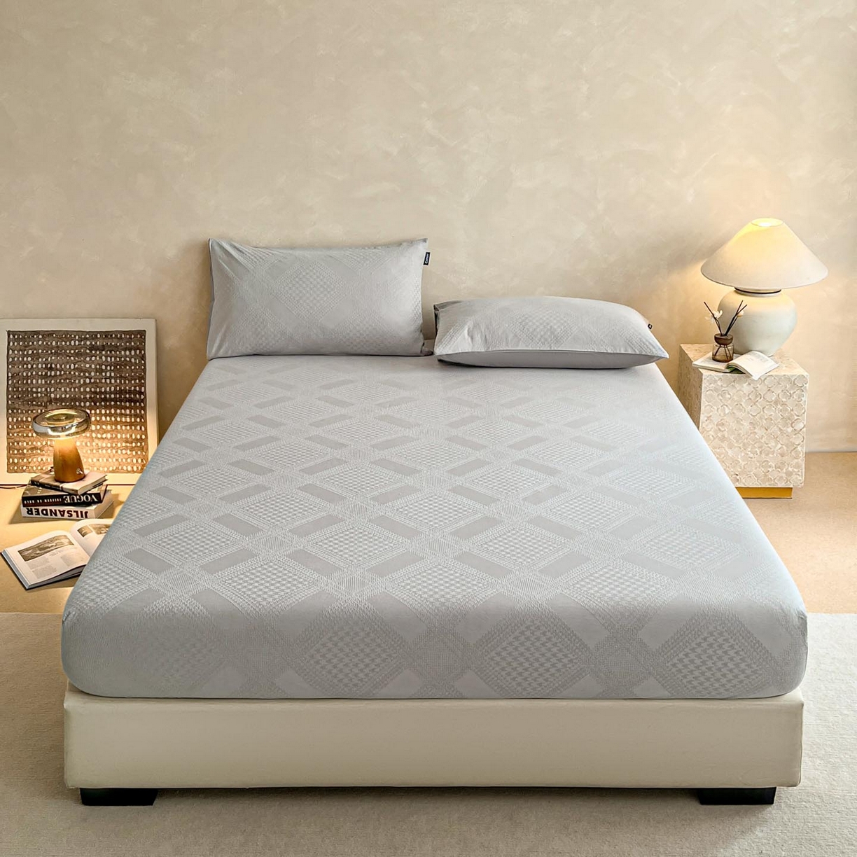 91家纺网 家纺一手货源 找家纺 涵宸家纺 2026新款全棉提花里拉系列单床笠 床笠-千喜格