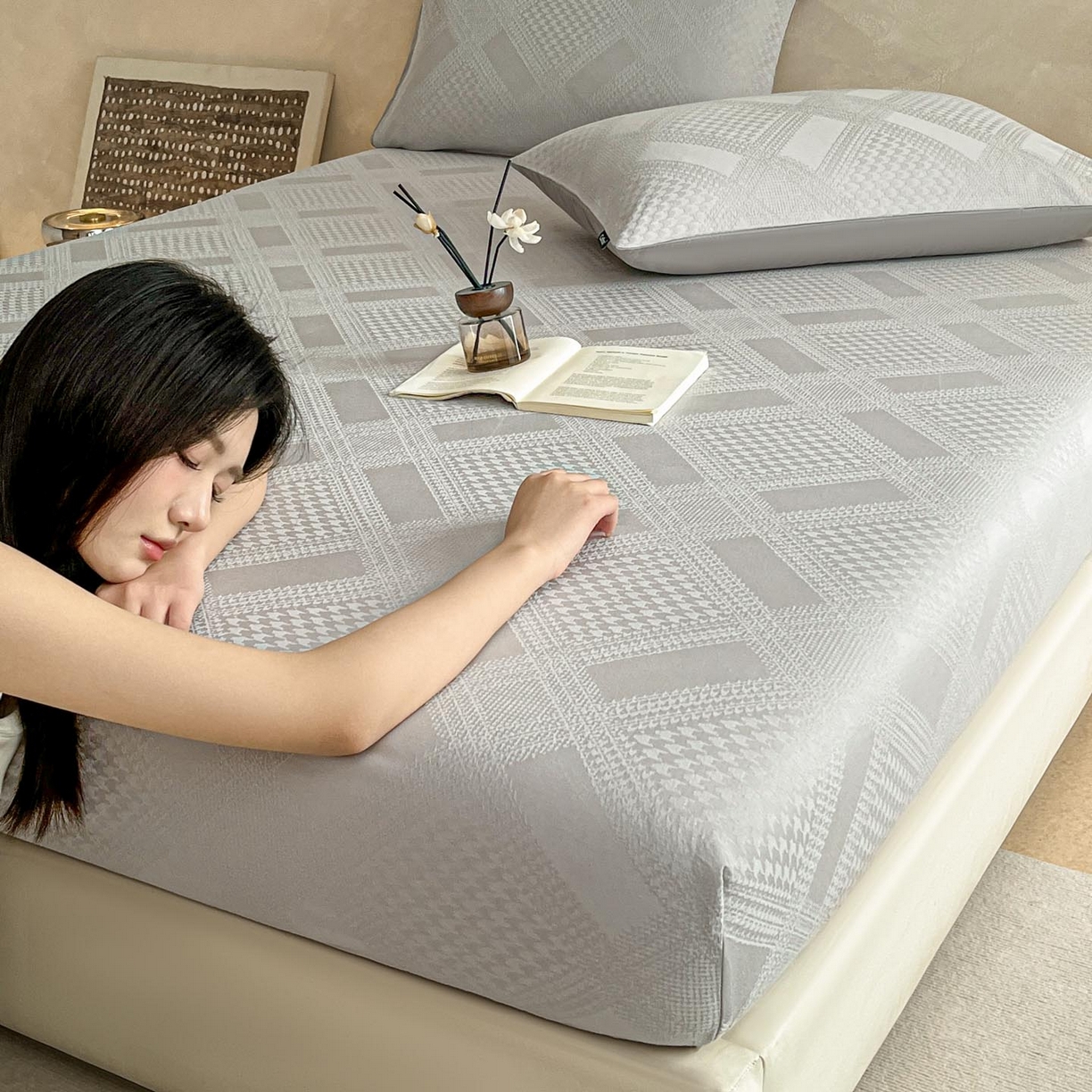 91家纺网 家纺一手货源 找家纺 涵宸家纺 2026新款全棉提花里拉系列单床笠 床笠-千喜格