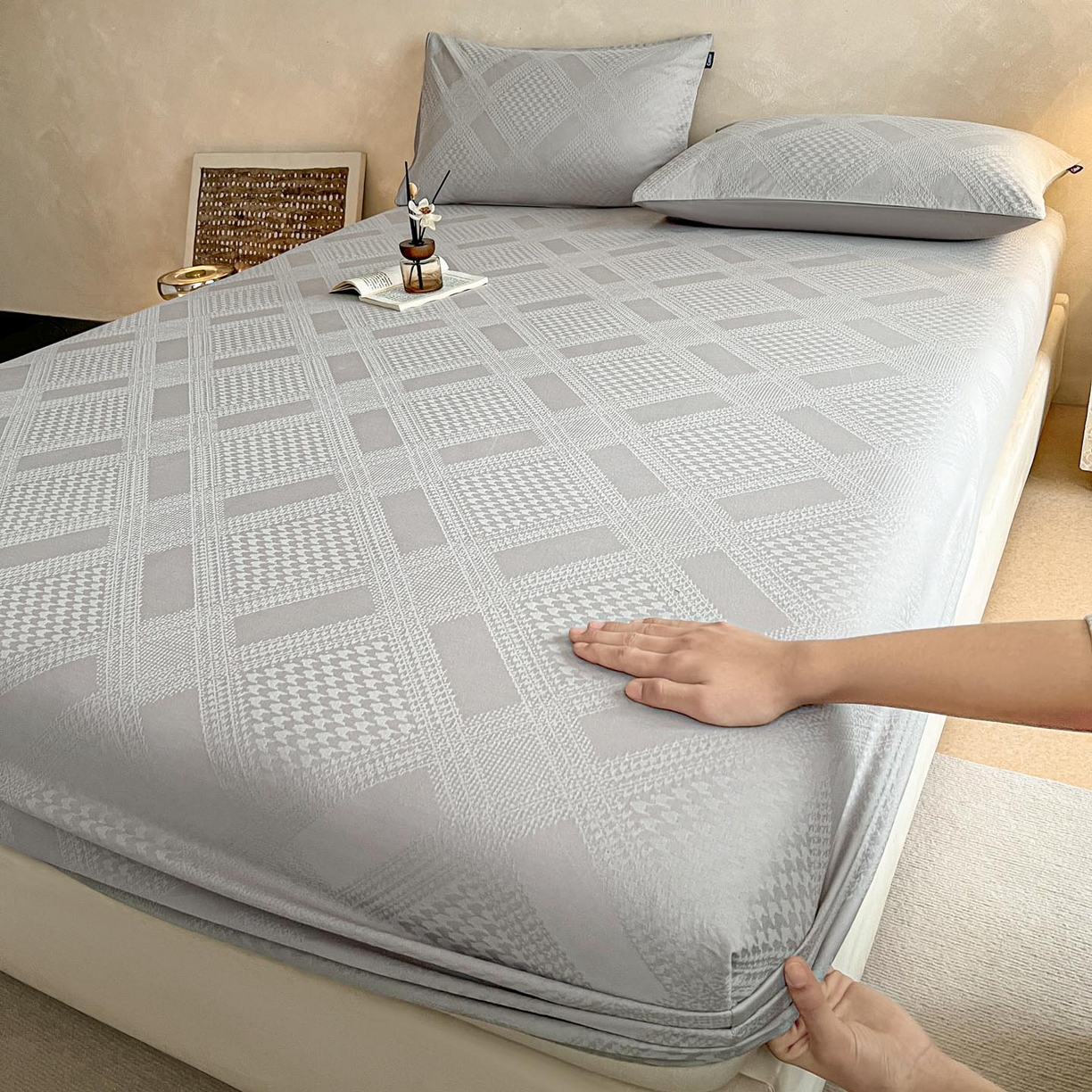 91家纺网 家纺一手货源 找家纺 涵宸家纺 2026新款全棉提花里拉系列单床笠 床笠-千喜格