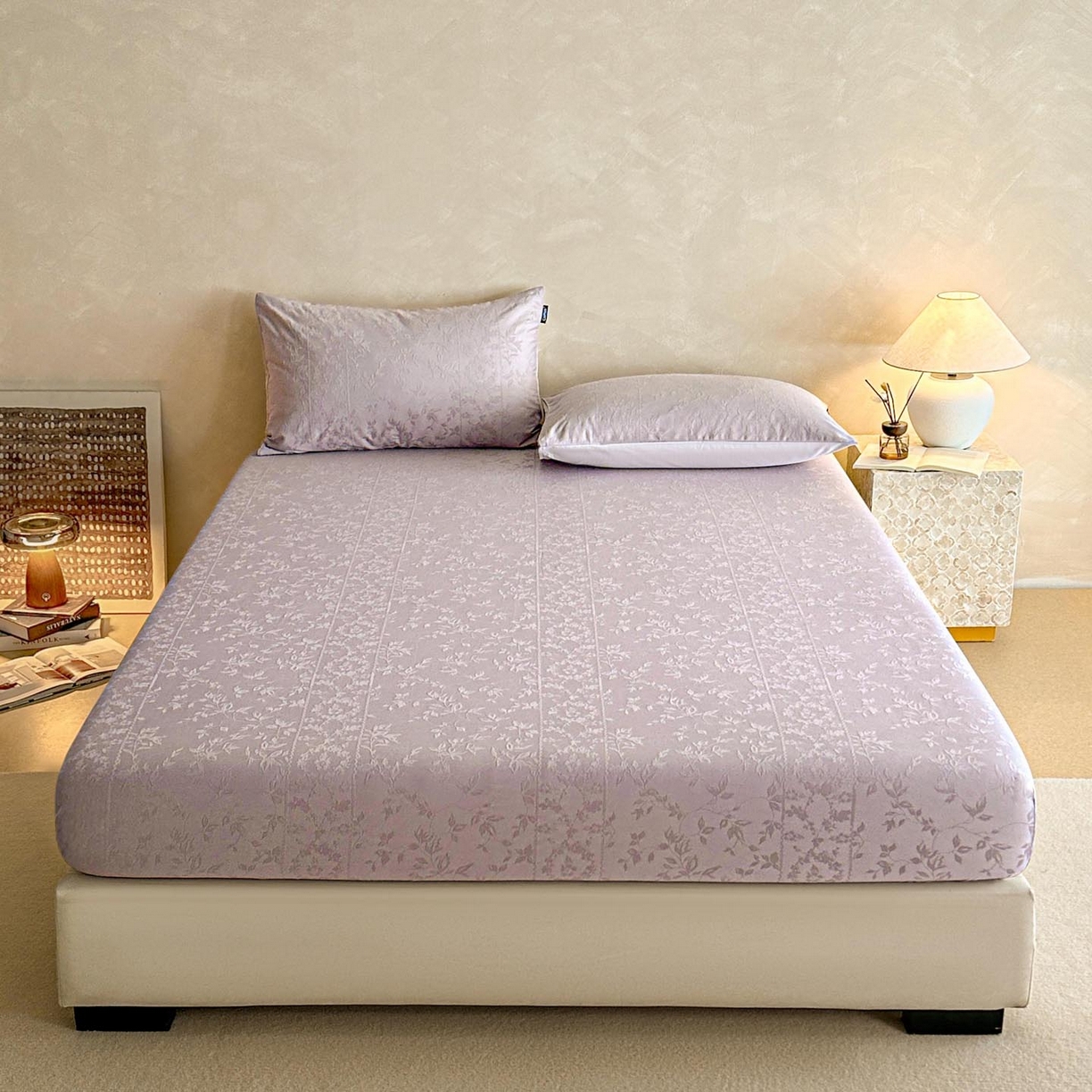 91家纺网 家纺一手货源 找家纺 涵宸家纺 2026新款全棉提花里拉系列单床笠 床笠-沁语-紫