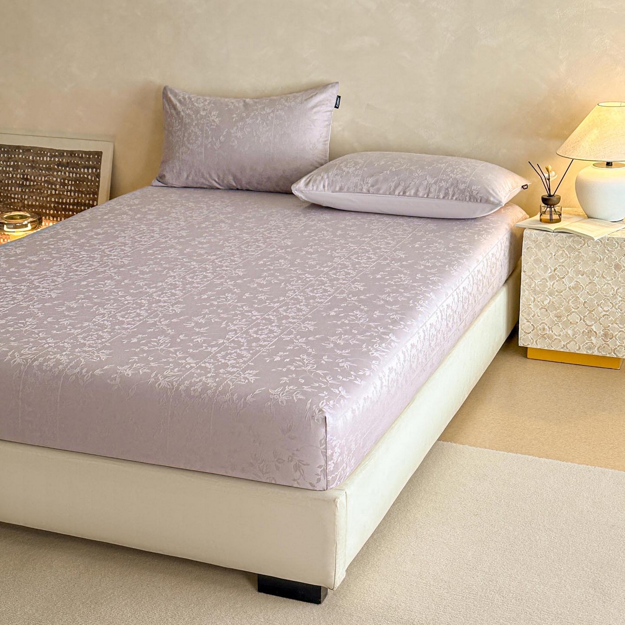 91家纺网 家纺一手货源 找家纺 涵宸家纺 2026新款全棉提花里拉系列单床笠 床笠-沁语-紫