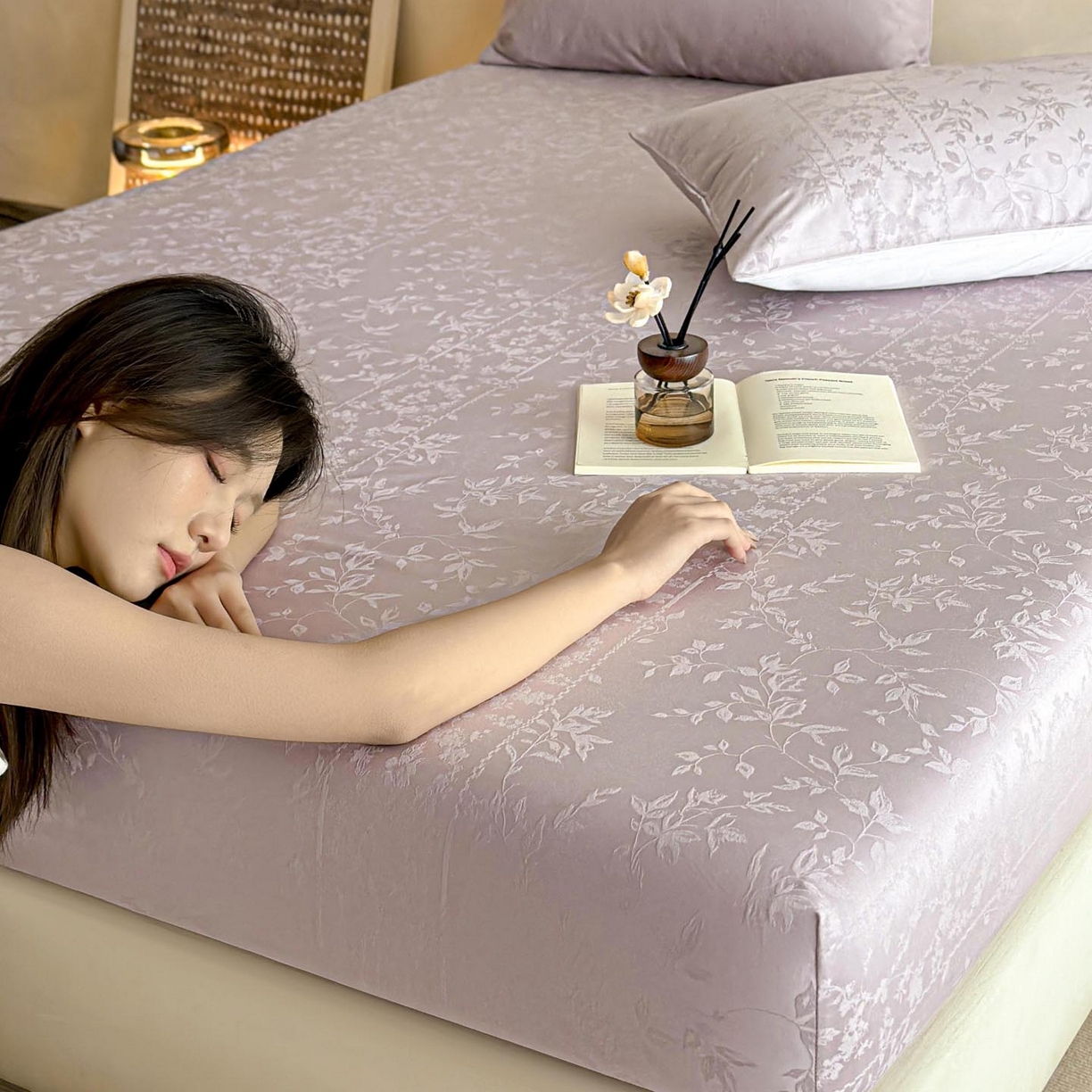 91家纺网 家纺一手货源 找家纺 涵宸家纺 2026新款全棉提花里拉系列单床笠 床笠-沁语-紫