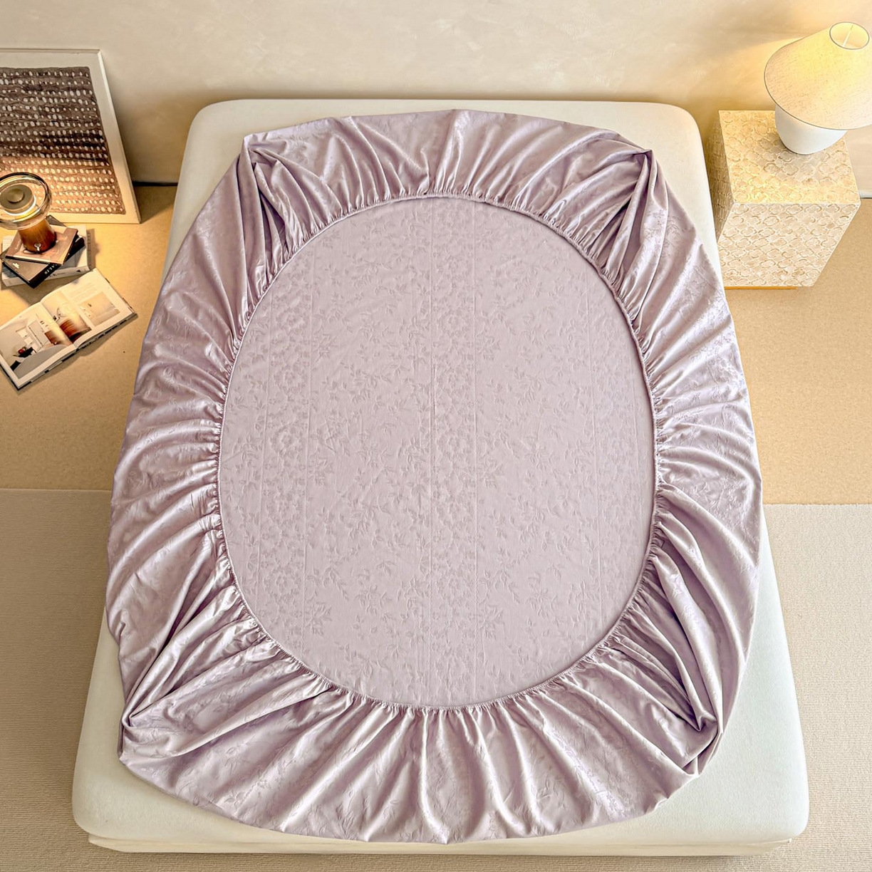 91家纺网 家纺一手货源 找家纺 涵宸家纺 2026新款全棉提花里拉系列单床笠 床笠-沁语-紫