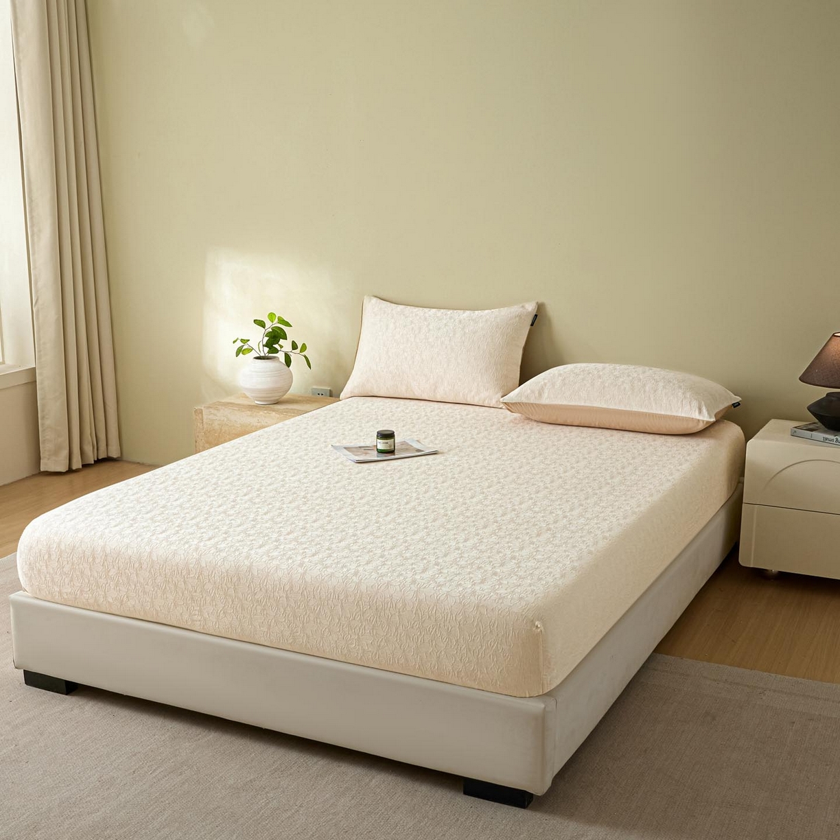 91家纺网 家纺一手货源 找家纺 涵宸家纺 2026新款全棉提花里拉系列单床笠 床笠-微芒