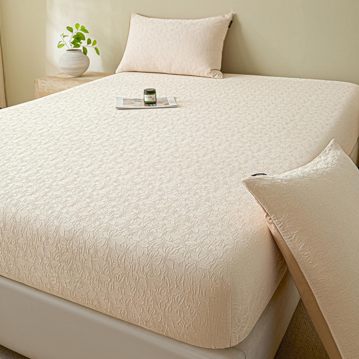 91家纺网 家纺一手货源 找家纺 涵宸家纺 2026新款全棉提花里拉系列单床笠 床笠-微芒