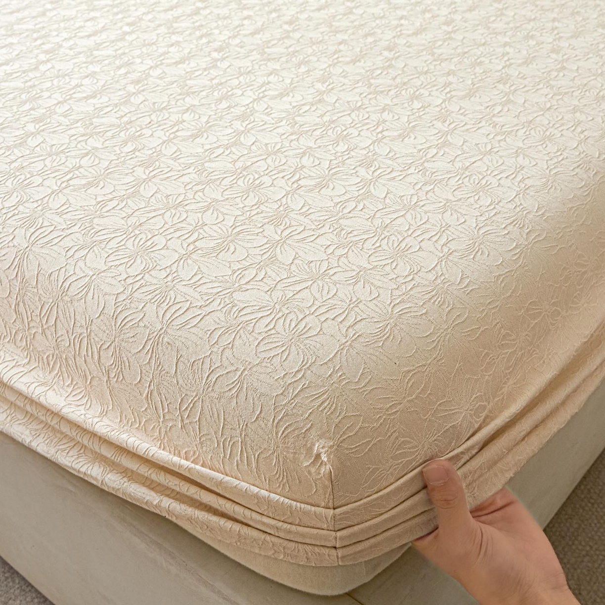 91家纺网 家纺一手货源 找家纺 涵宸家纺 2026新款全棉提花里拉系列单床笠 床笠-微芒