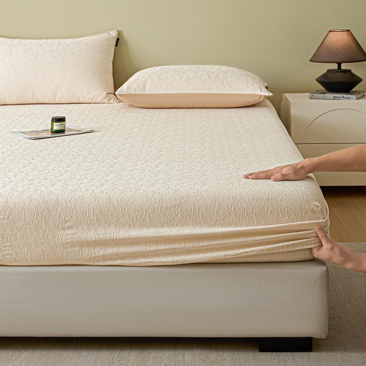 91家纺网 家纺一手货源 找家纺 涵宸家纺 2026新款全棉提花里拉系列单床笠 床笠-微芒